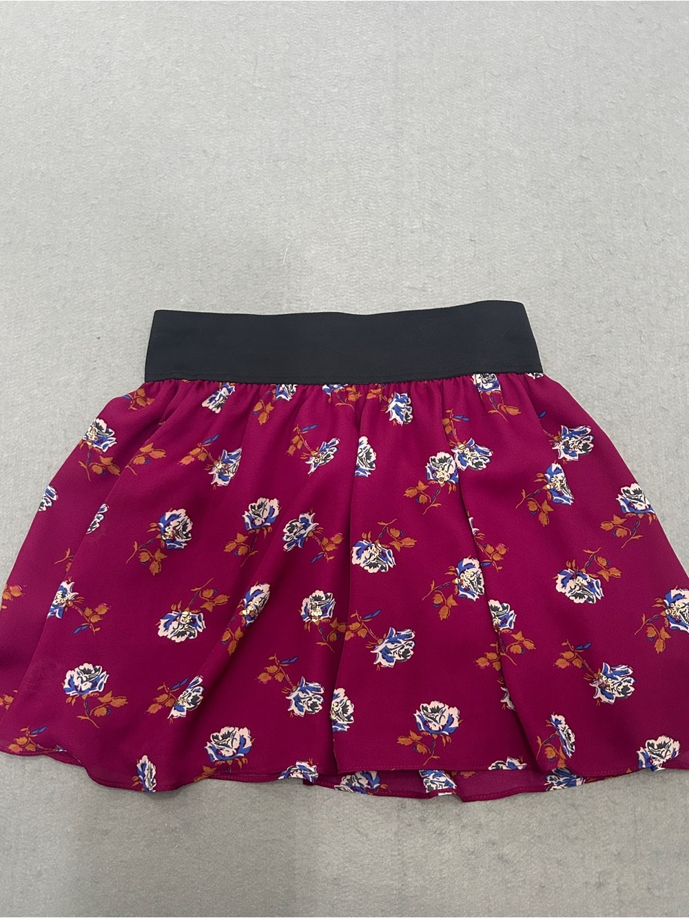 Women’s I Love H8 Floral Skater Skirt Small Pink Black Stretch
